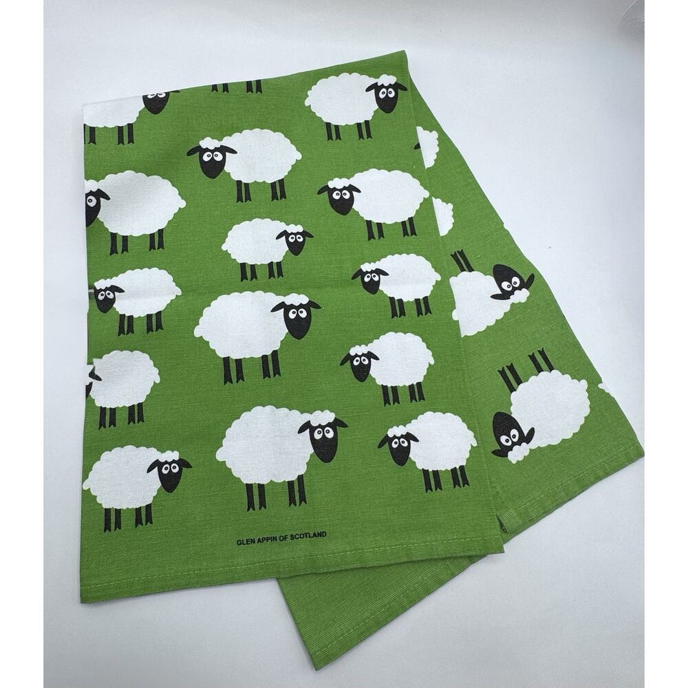 Glen Appin Scotland Sheep Tea Towel Green Cotton Kitchen Linen 28x19 New! - Picture 3 of 7